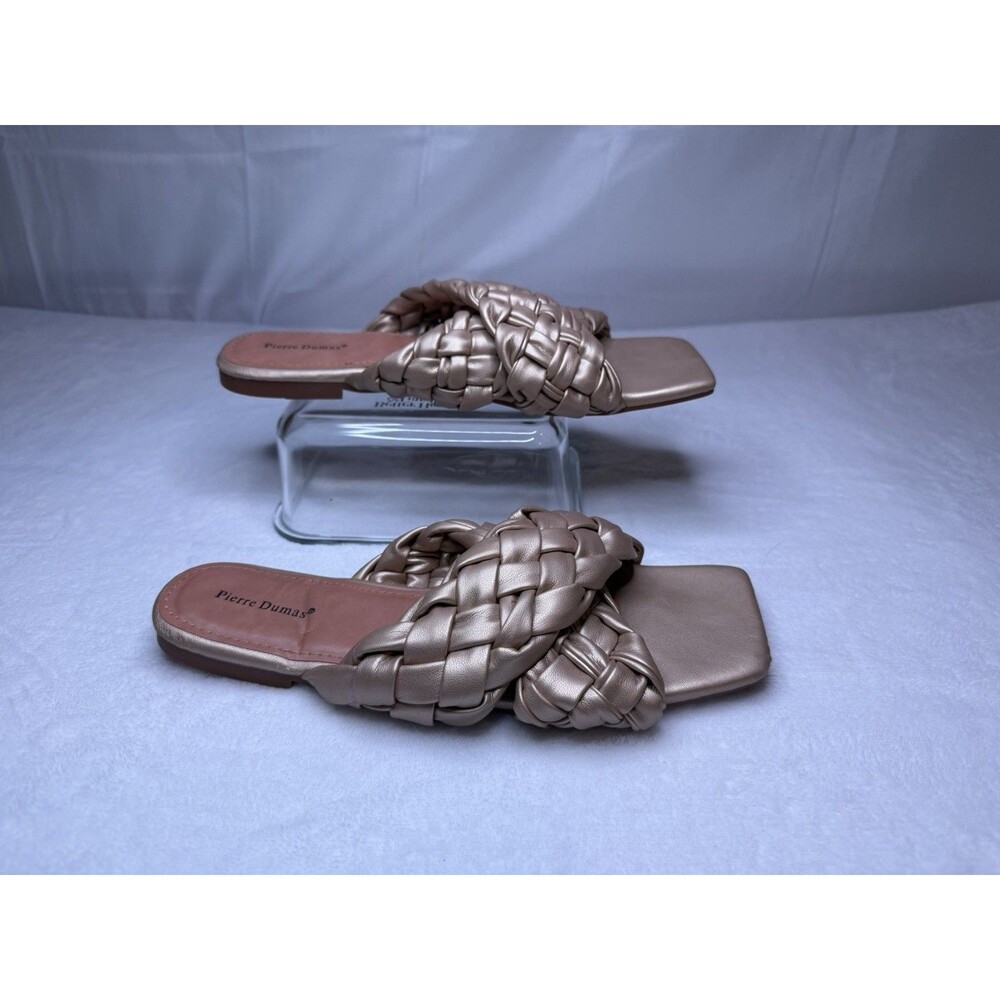 Pierre Dumas Tiba gold braided slide sandals Size 10 Square toe